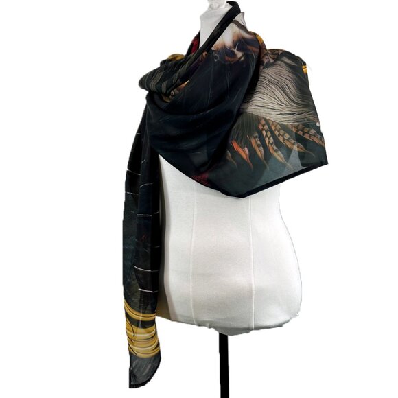 Raven Feathers Tribal Chiffon Oversized Square Scarf - Picture 5 of 8
